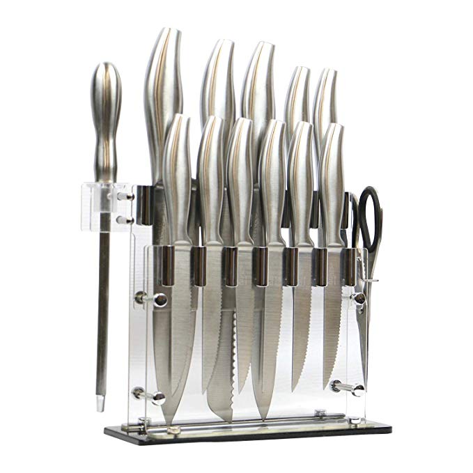Stainless Steel Knife Set with Acrylic Stand 14 pc Artigee