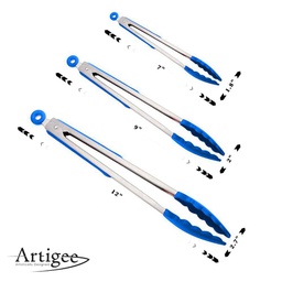 [ARTG-8028BL] Tongs Silicone  7", 9", 12" Set Blue Artigee
