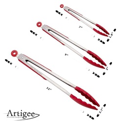 [ARTG-8029R] Tongs Silicone  7&quot;, 9&quot;, 12&quot; Set Red Artigee